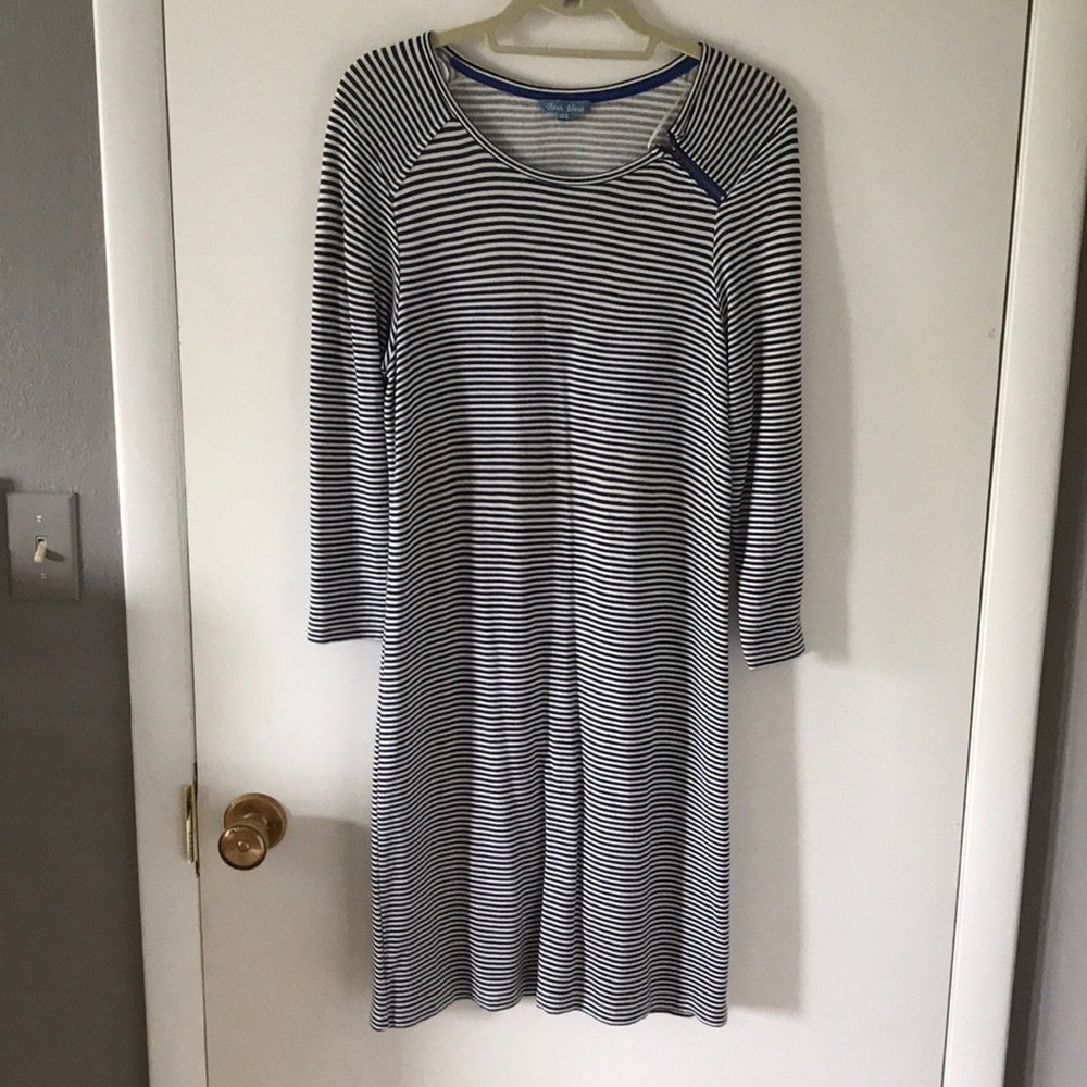 Navy and white striped dress